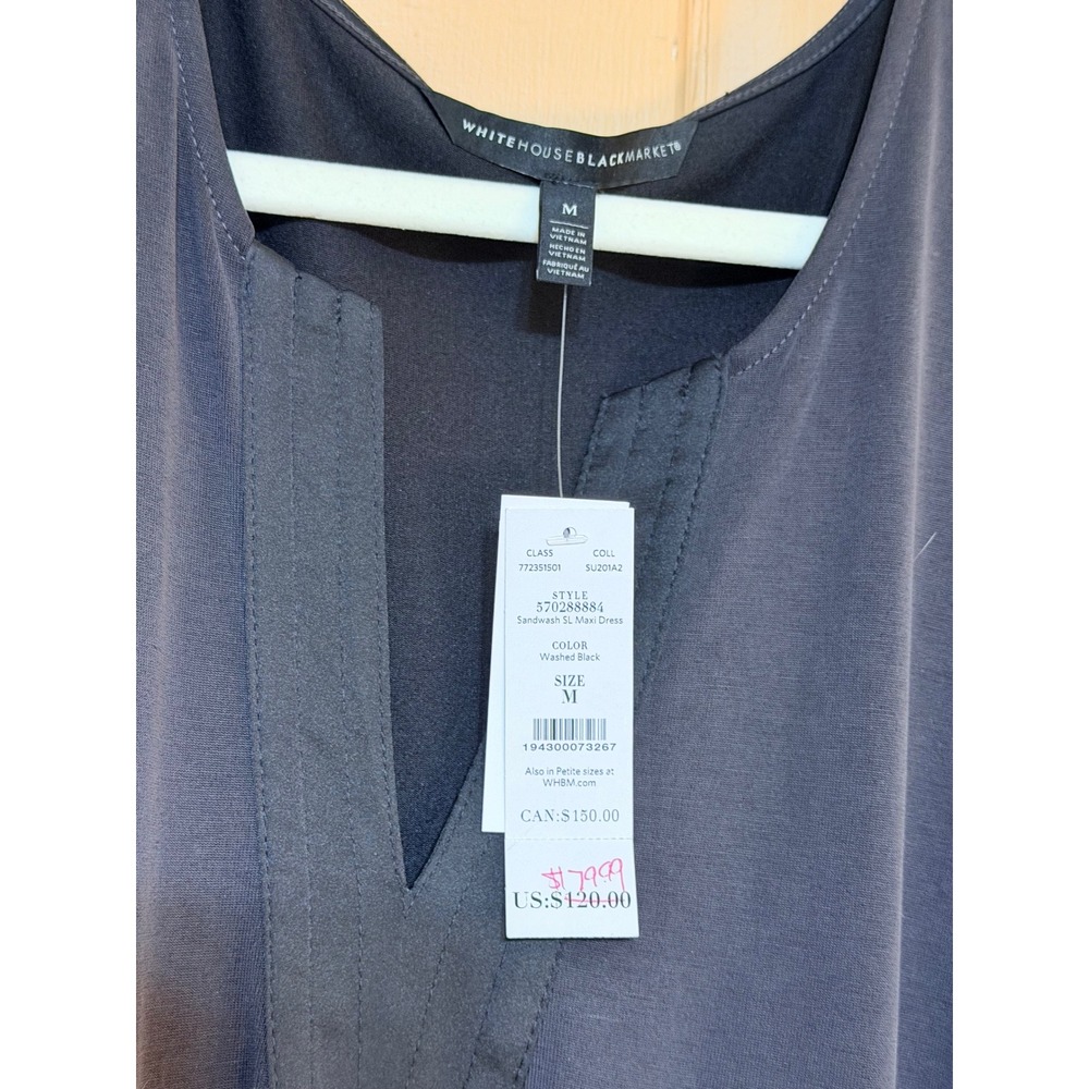 White House Black Market Sandwash SL Maxi Dress Washed Black NWT M - Picture 3 of 3